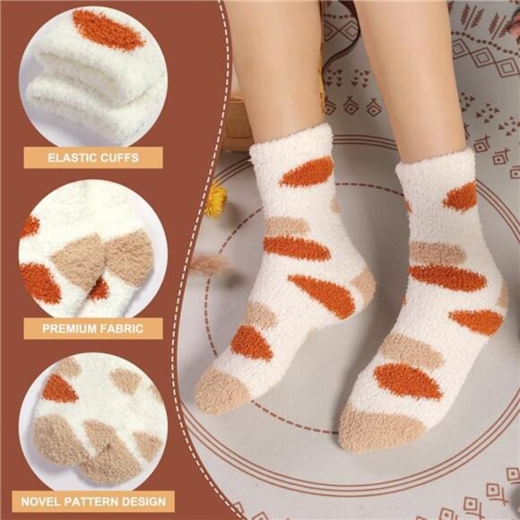 Plush Slipper Socks Women - Colorful Warm Fuzzy Crew Socks Cozy Soft for Winter - Picture 3 of 7